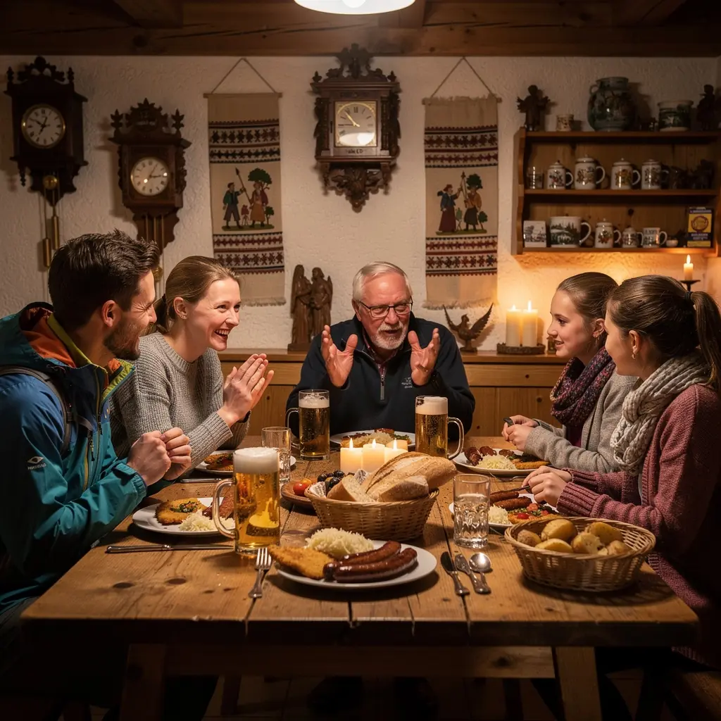 Ein fröhlicher Markt mit lokalen Produkten und Handwerkskunst in einer kleinen deutschen Stadt.